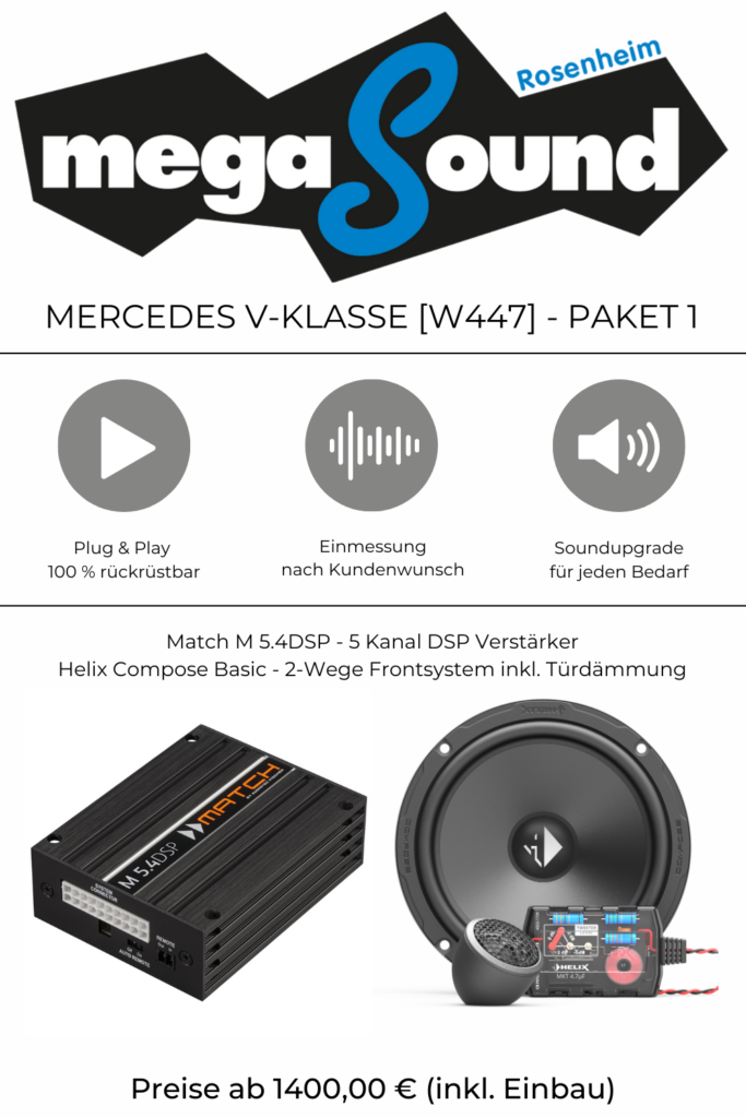 Mercedes V-Klasse / Vito W447, V447
Lautsprecher, Subwoofer, Endstufe, Verstärker, Sound Upgrade, Paket