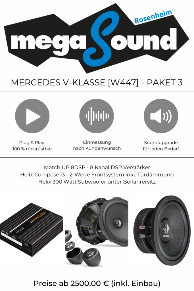 Mercedes V-Klasse / Vito W447, V447
Lautsprecher, Subwoofer, Endstufe, Verstärker, Sound Upgrade, Paket